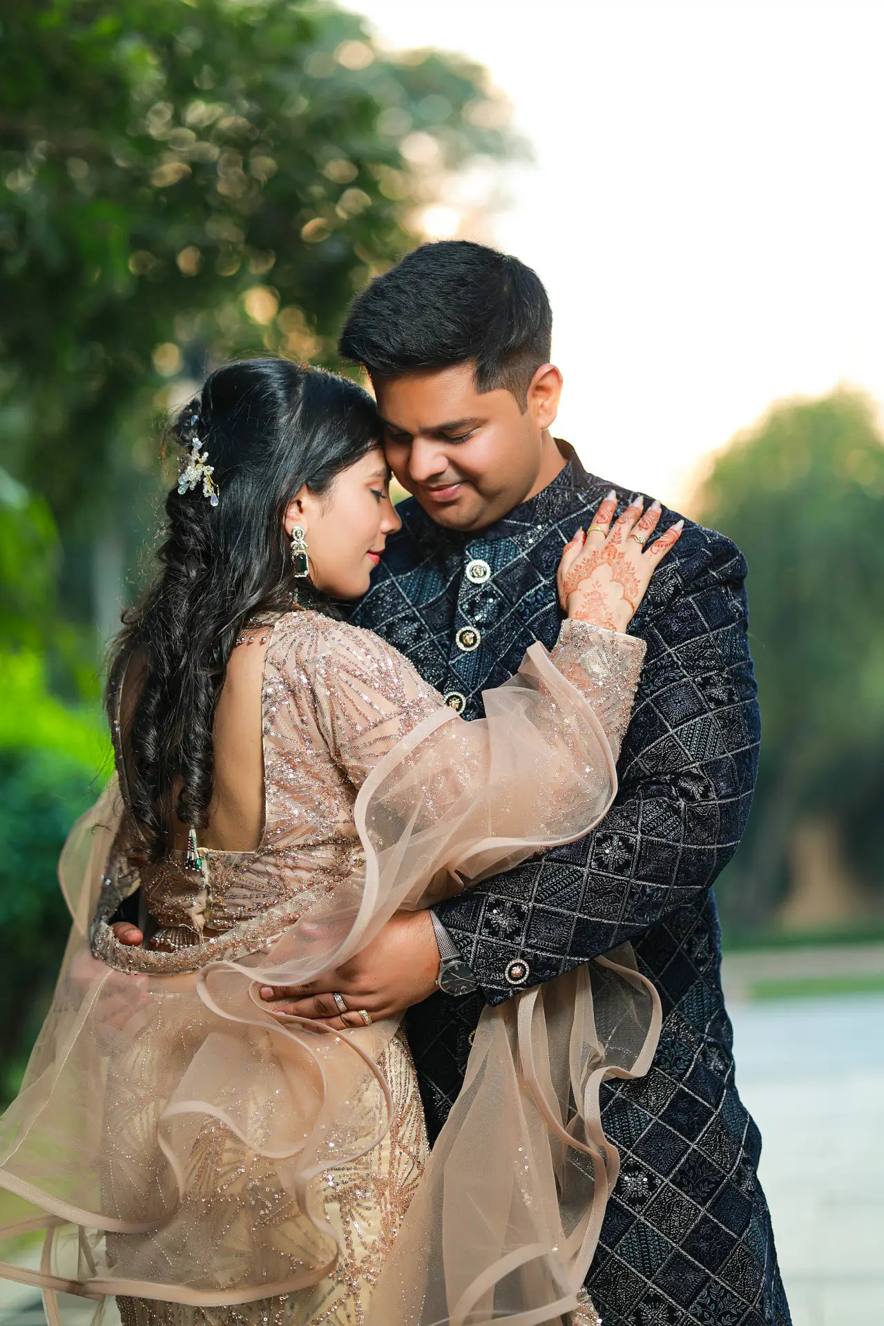 Couple embracing in soft light