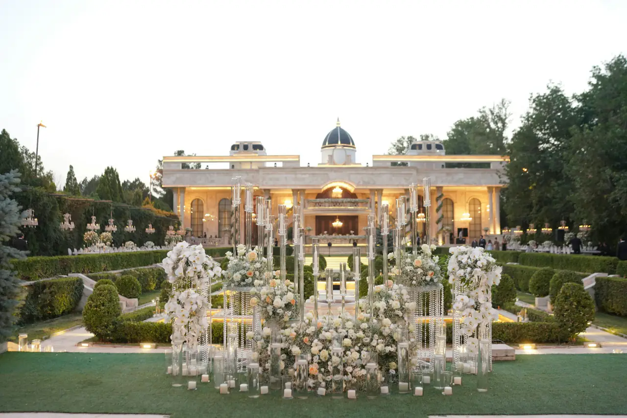 Palace lawn set for a wedding