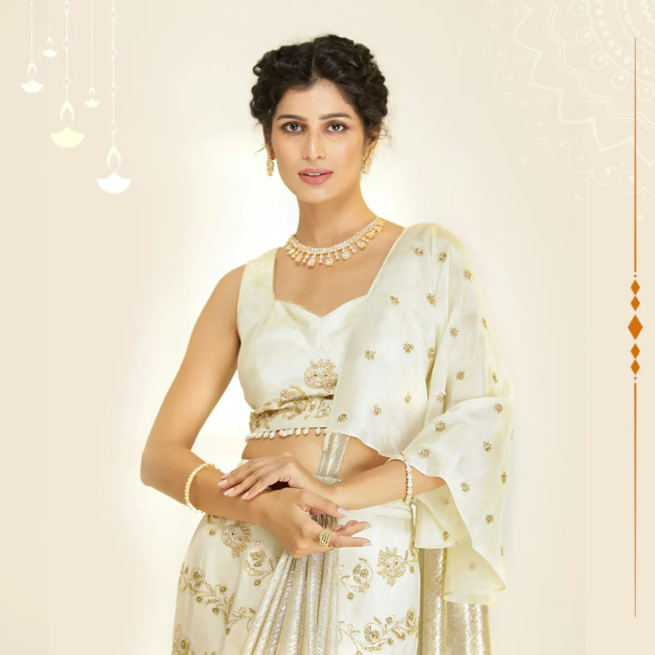 Bride in an ivory lehenga