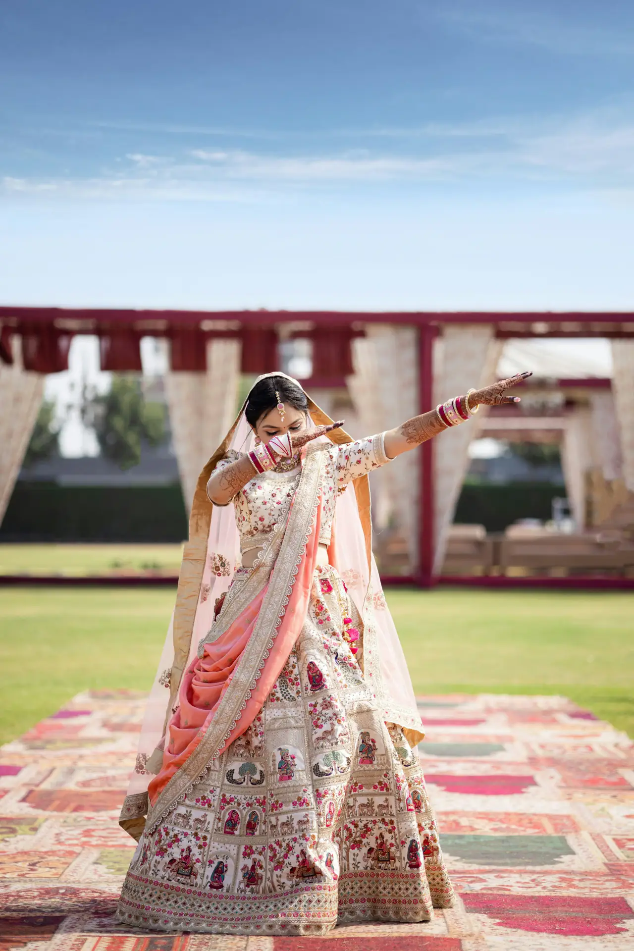 Bride on a palace lawn